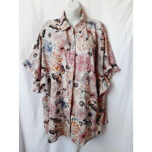 Peck & peck ruffle sleeve butterfly colorful sz large button front top